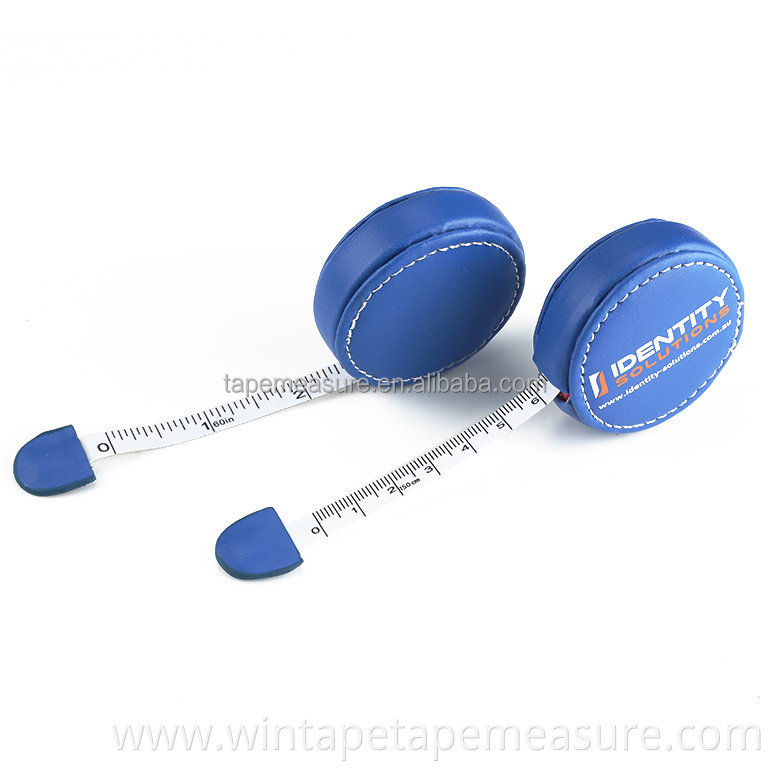 Hot Blue Color High Quality Retractable Embossed Measuring tape in leather case